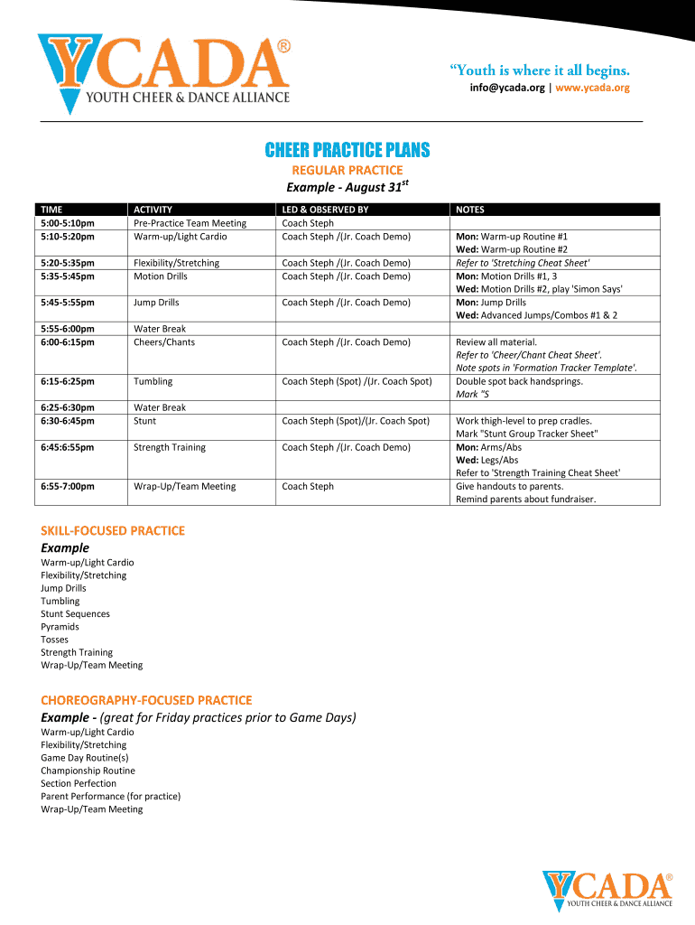 Cheer Practice Plan PDF  Form