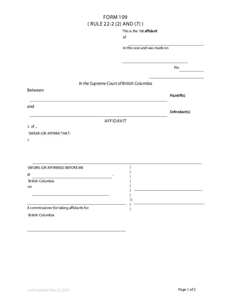 Supreme Court Civil Form Form 109 Affidavit Supreme Court Civil Form Form 109 Affidavit