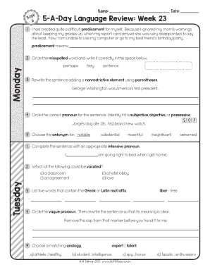 5 a Day Language Review Week 21 Answer Key  Form