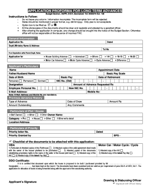 Application Proforma for Long Term Advances