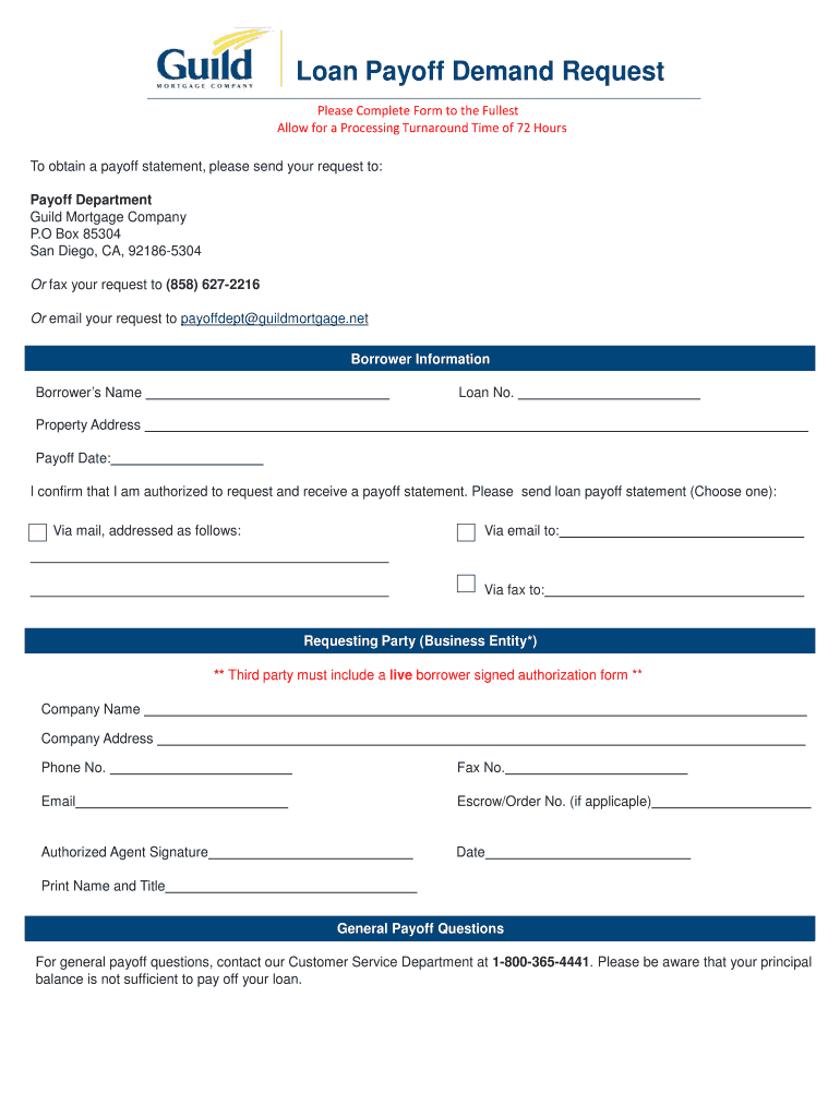 Loan Payoff Demand Request  Form