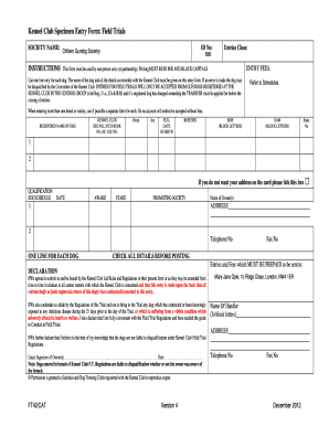 Kennel Club Specimen Entry Form Field Trials