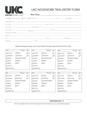  UKC NOSEWORK TRIAL ENTRY FORM 2017