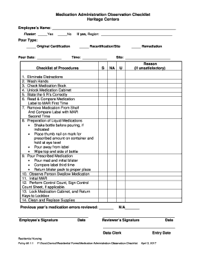 Medication Administration Observation Checklist  Form