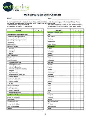 MedicalSurgical Skills Checklist  Form