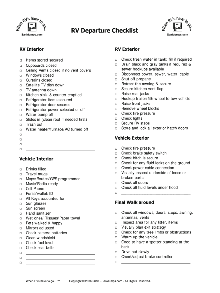 RV Departure Checklist  Form
