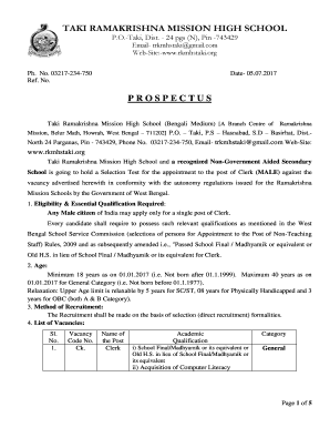 Taki Ramakrishna Mission Admission Form