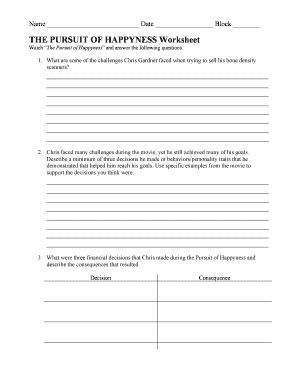Pursuit of Happyness Worksheet  Form
