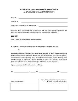 SOLICITUD DE TIPO DE RETENCIN IRPF SUPERIOR  Form