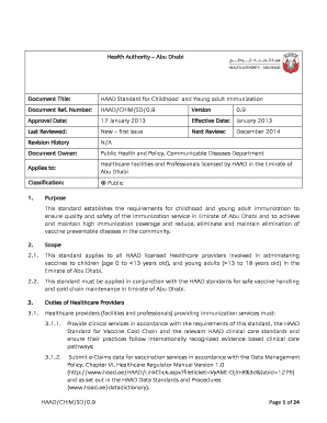 HAAD Standard for Childhood and Young Adult Immunization  Form