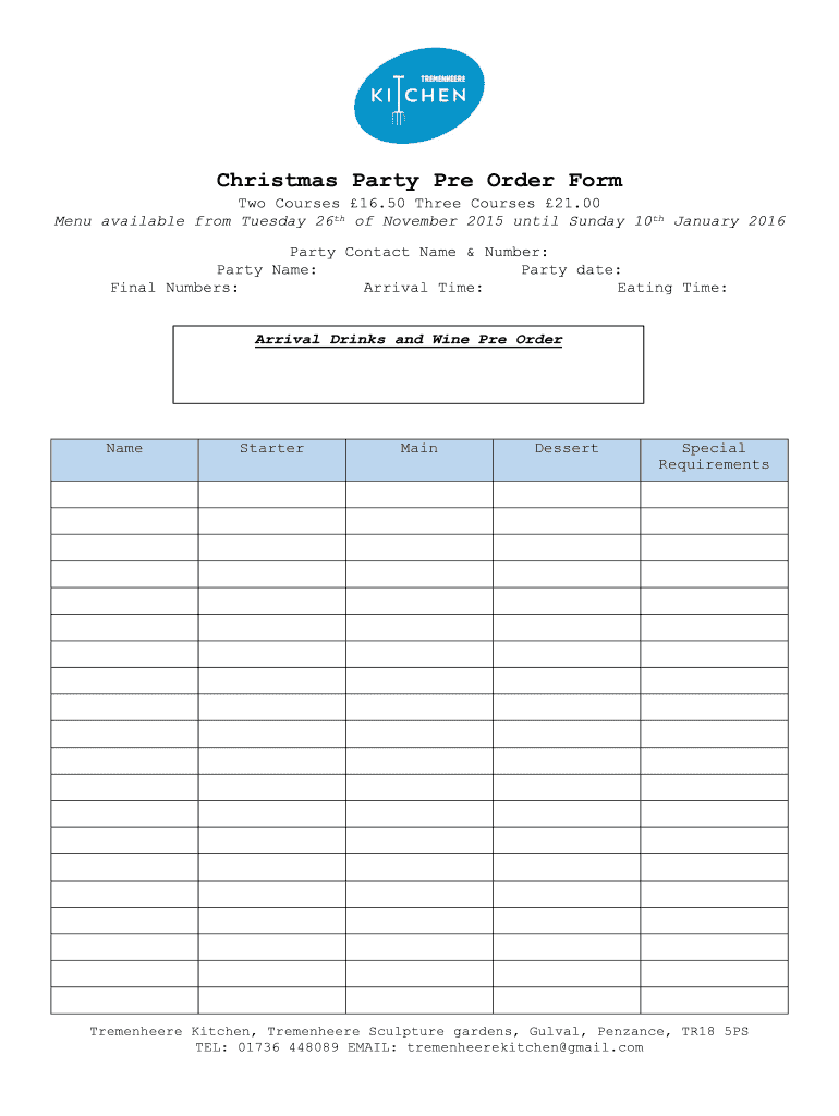 Christmas Pre Order Form Template