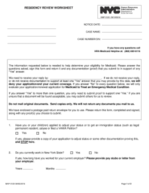 RESIDENCY REVIEW WORKSHEET  Form