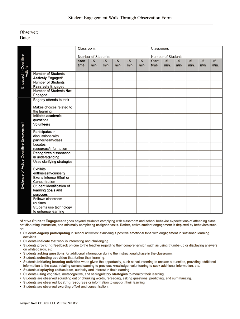 Student Engagement Walk through Observation Form