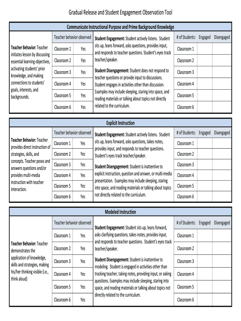 Gradual Release and Student Engagement Observation Tool  Form
