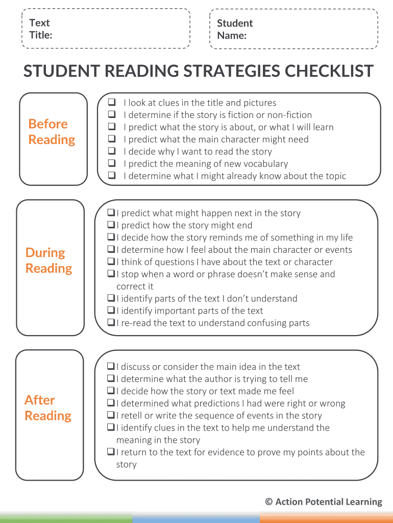 STUDENT READING STRATEGIES CHECKLIST  Form