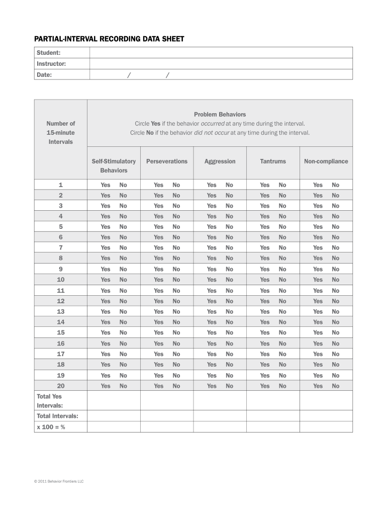 Partial Interval Recording  Form