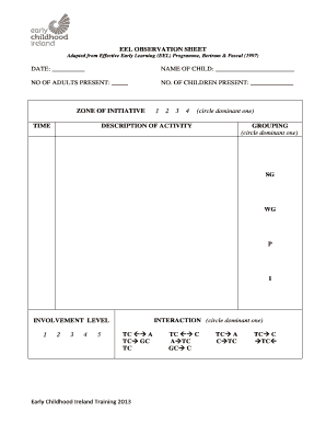 EEL OBSERVATION SHEET  Form