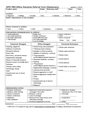 SPPS PBIS Office Discipline Referral Form Elementary