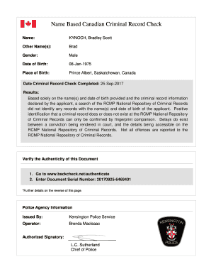 Name Based Canadian Criminal Record Check  Form