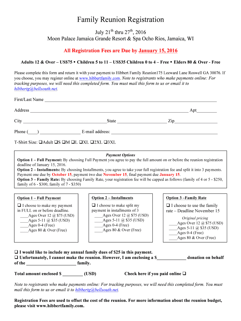 Family Reunion Registration  Form