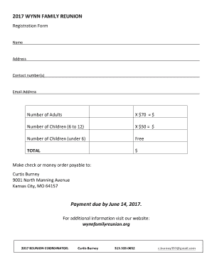 Family Reunion Registration Packet  Form