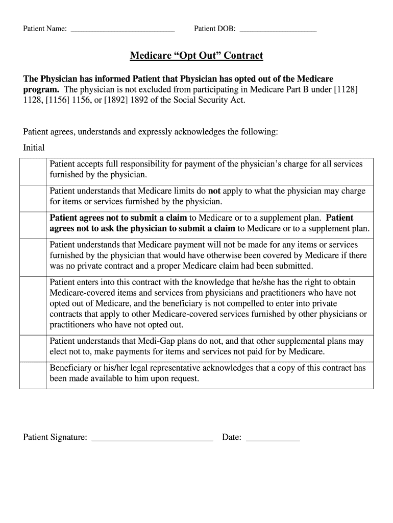 Medicare Opt Out Contract  Form