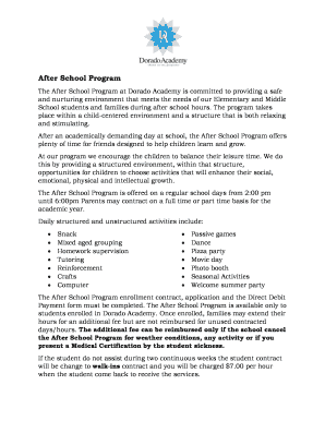 After School Program Contract Template  Form