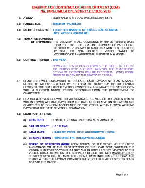 Contract of Affreightment Sample  Form