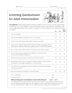 For Patients the Following Questions Will Help Us Determine Which Vaccines You May Be Given Today  Form