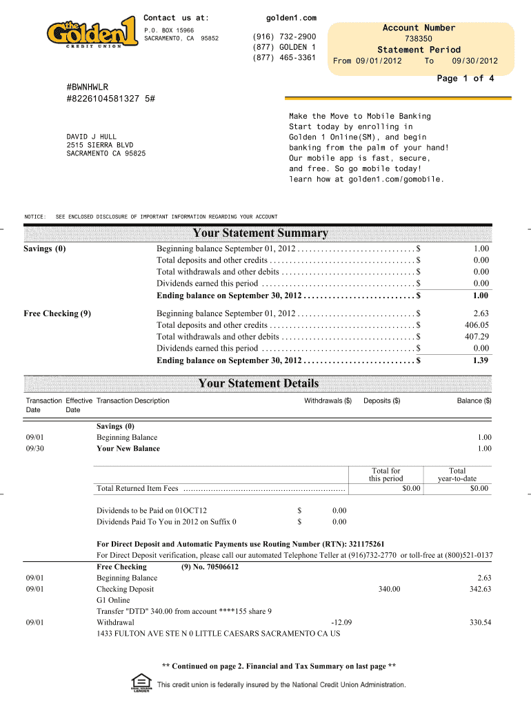 &amp;quot;GoldenOne Statement&amp;quot; &amp;quot;Statement&amp;quot;  Form