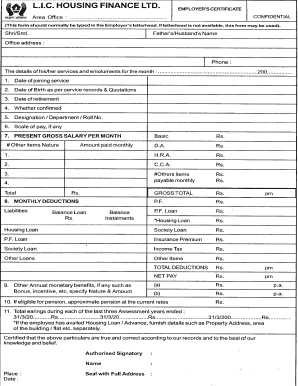 &#039;0&#039;1 L I C HOUSING FINANCE LTD EMPLOYER&#039;S CERTIFICATE  Form