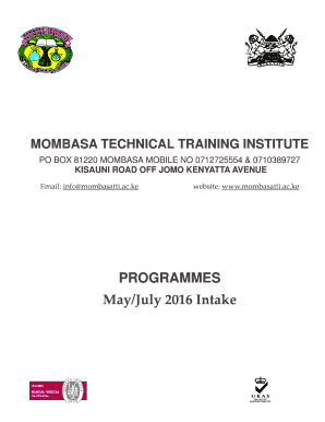 Mombasa Technical Training Institute Diploma  Form