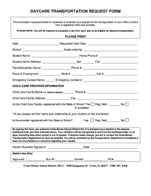 DAYCARE TRANSPORTATION REQUEST FORM