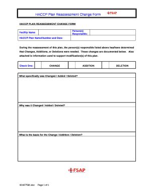 HACCP PLAN REASSESSMENT CHANGE FORM