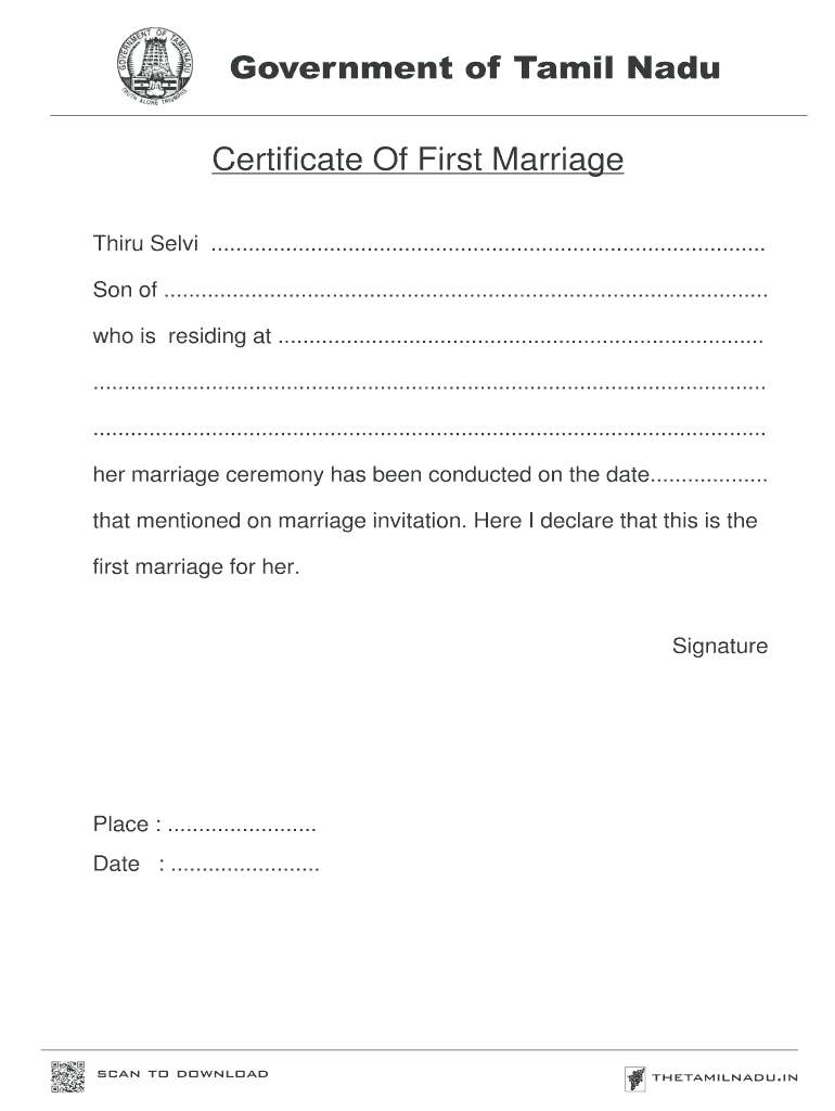 Certificate of First Marriage  Form