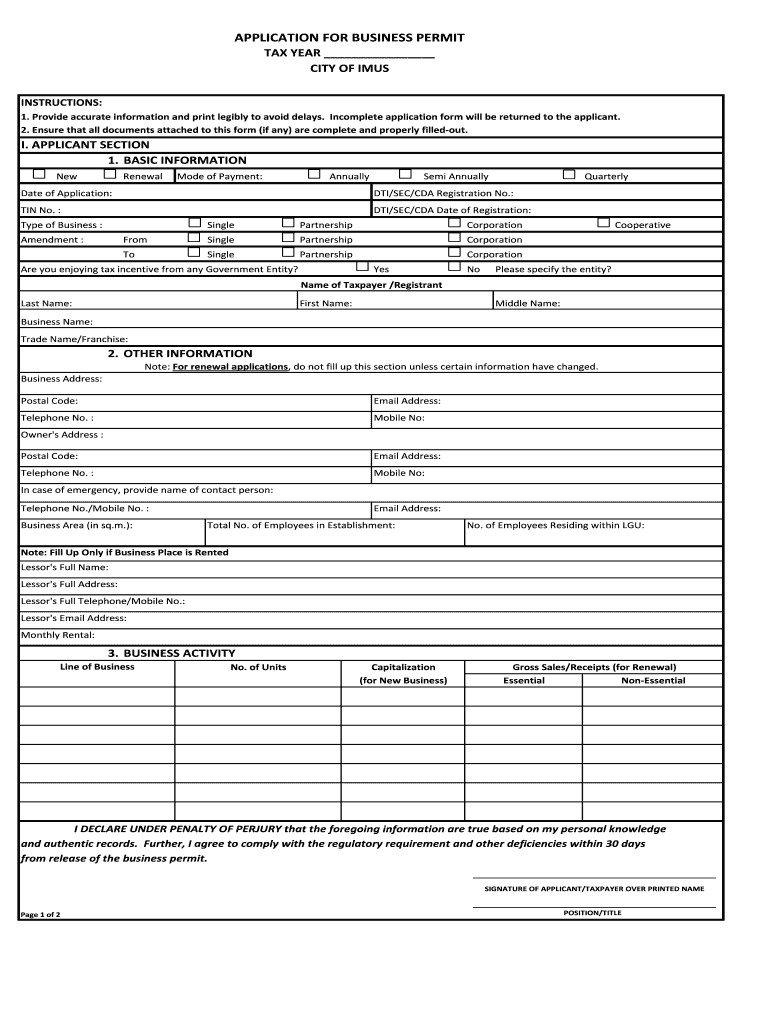 CITY of IMUS  Form