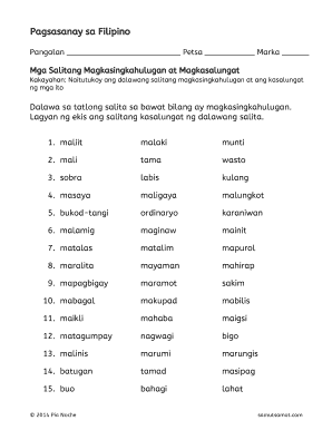 Salitang Magkasingkahulugan  Form