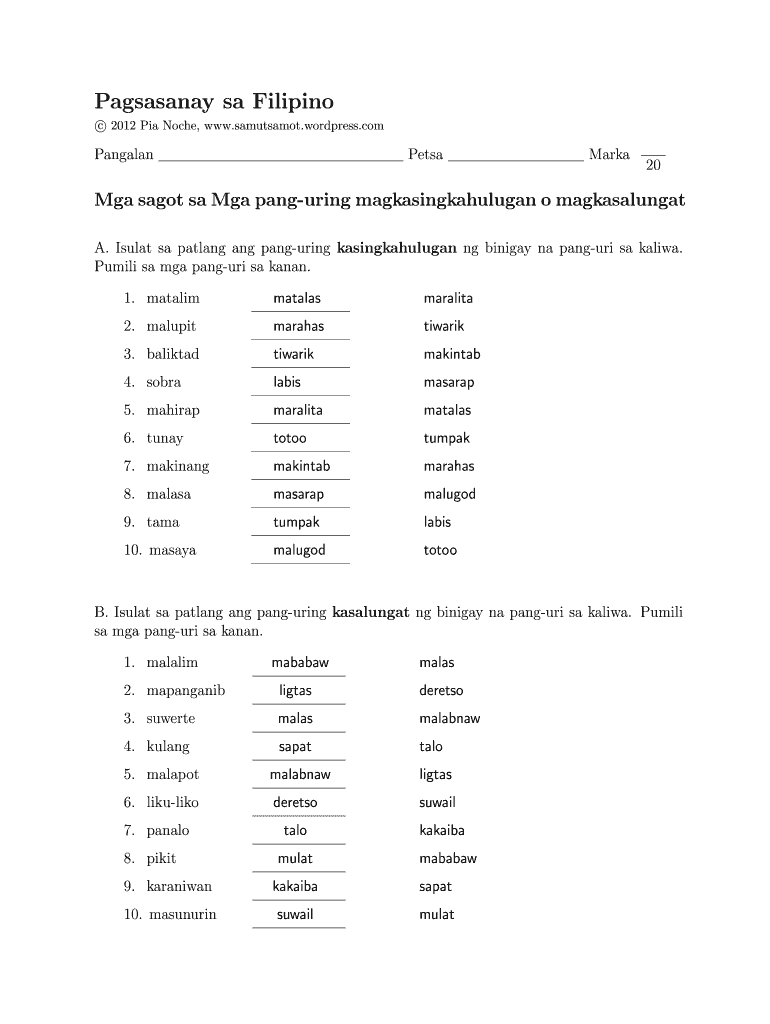 Kasingkahulugan  Form