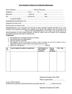 Reimbursement Certificate  Form