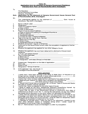 House Allotment Committee Haryana  Form