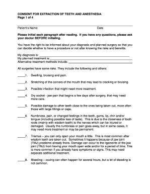 CONSENT for EXTRACTION of TEETH and ANESTHESIA  Form