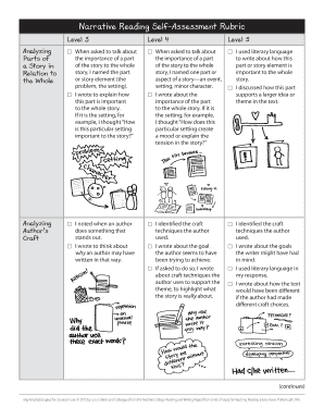 Narrative Reading Self Assessment Rubric  Form