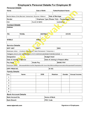Employee Personal Details for Employee ID  Form