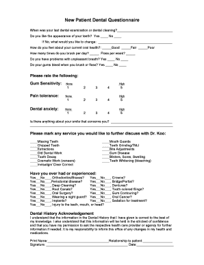 New Patient Dental Questionnaire  Form