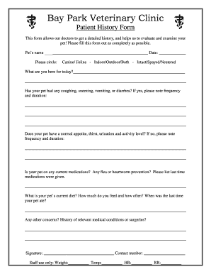 Bay Park Veterinary Clinic  Form