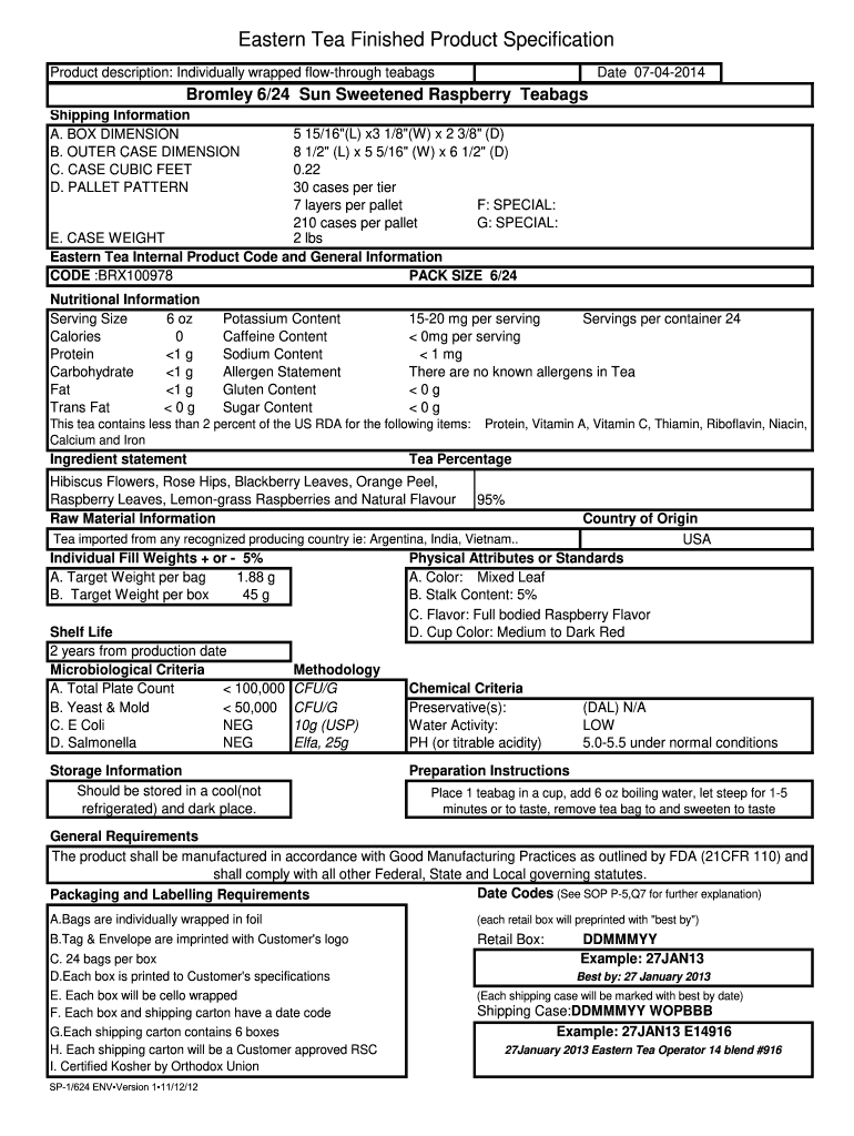 Product Specification Example PDF  Form