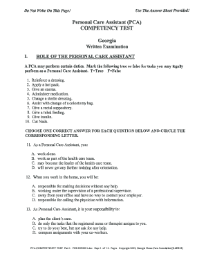 Pca Test Answer Key Georgia  Form