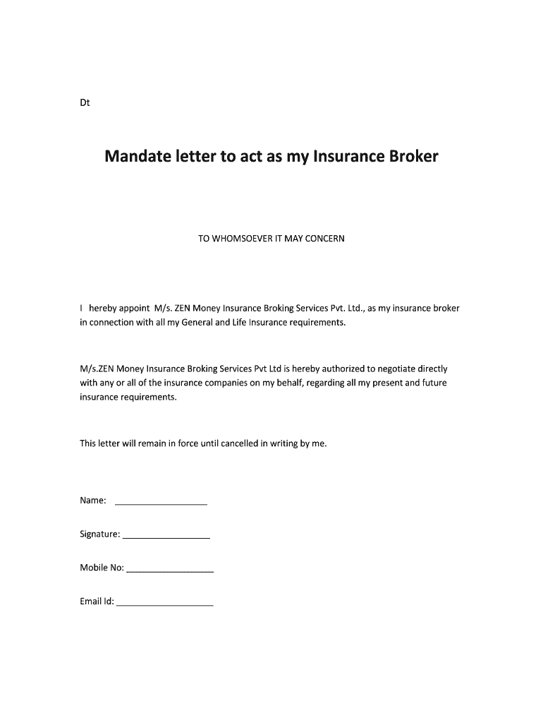 Mandate Letter Format Broker
