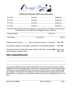  VETERINARY RELEASE FORM Owners Fill in Please 2014