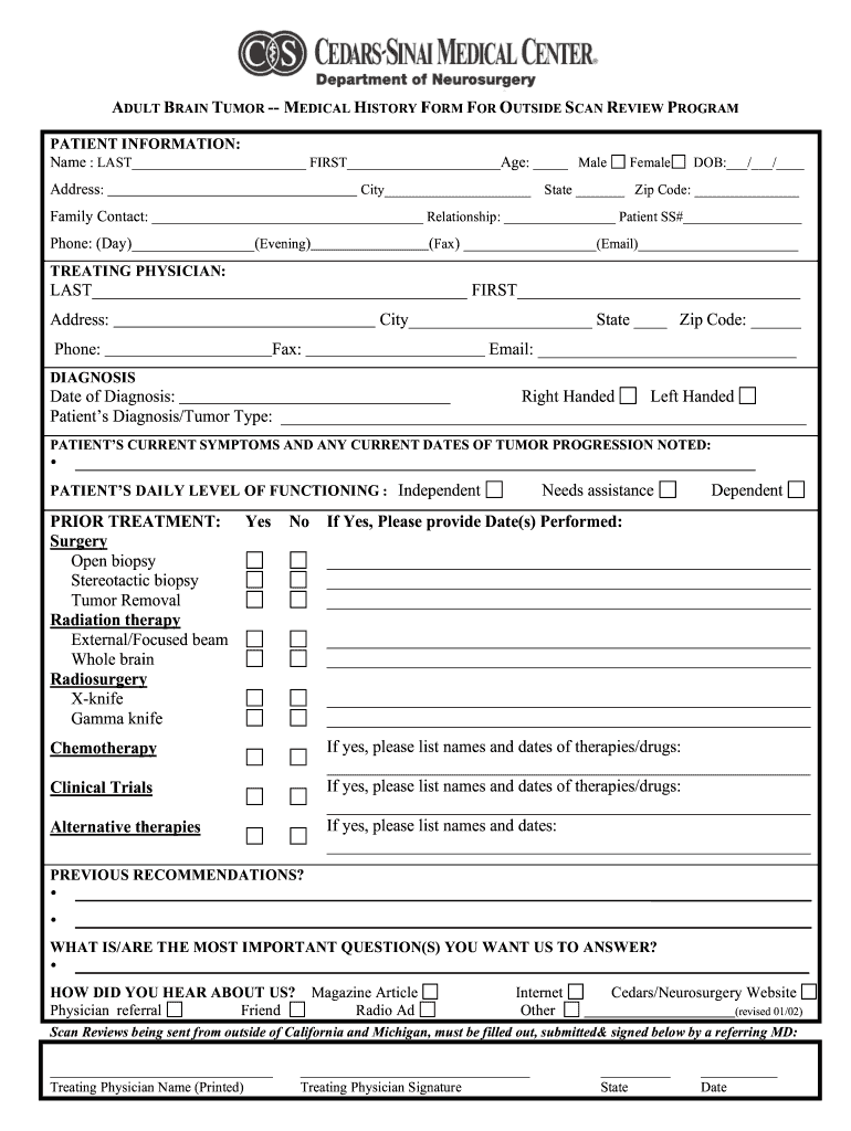 ADULT BRAIN TUMOR MEDICAL HISTORY FORM for OUTSIDE SCAN REVIEW PROGRAM